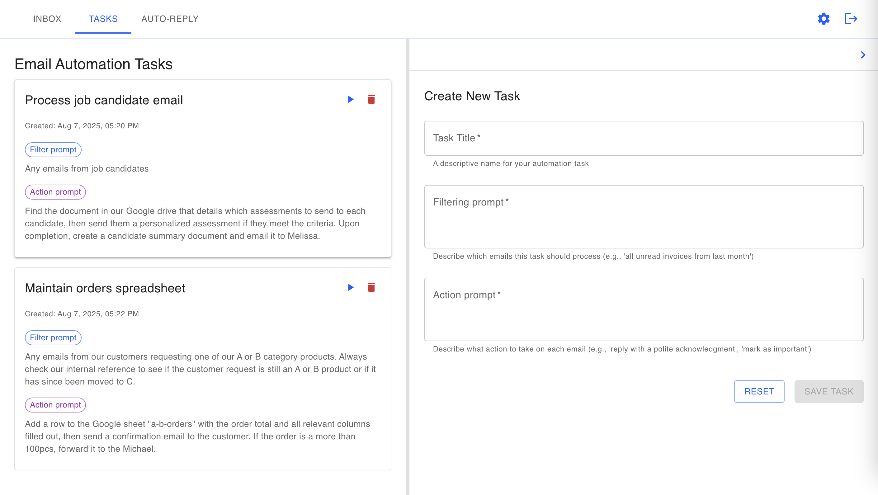 Business automation software interface